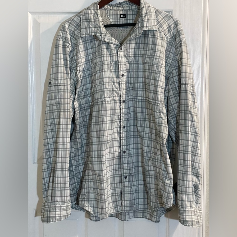 REI Men's Light Gray Plaid Shirt Jacket Size XL